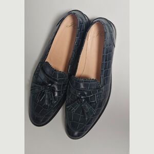 J Crew Academy Tassel Leather Loafers embossed, Green, 5.5 ✔️